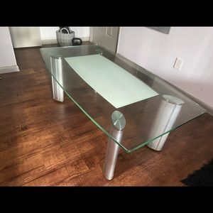 Tempered Thick Glass Table w/ Aluminum Legs